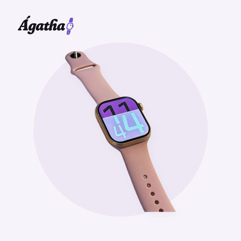 Smartwatch W10 Pro Mini dourado com pulseira rosa